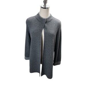 Benedetta B Cardigan Sweater Medium Womens Size Merino Cashmere Gray Herringbone